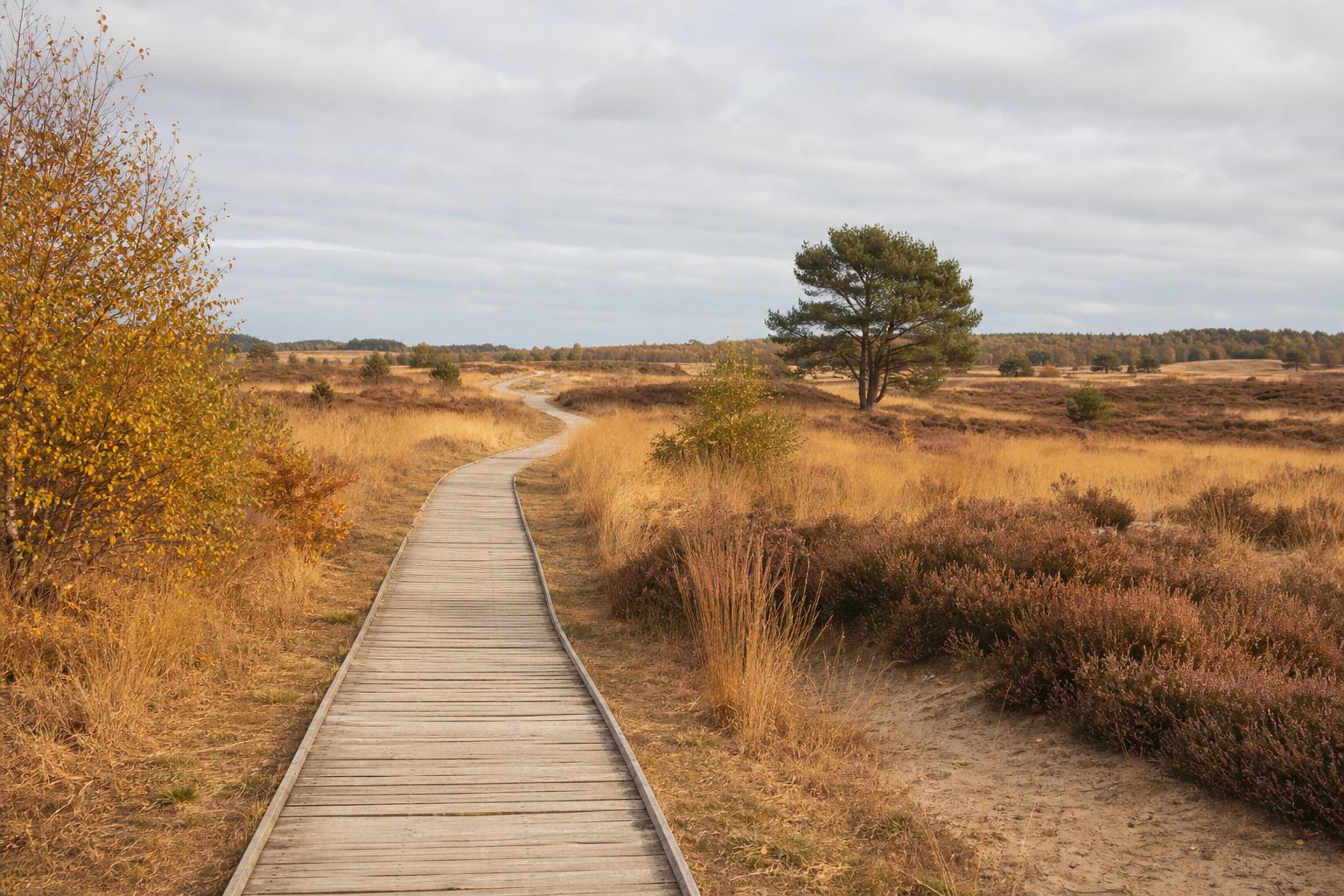 Wanderpfad durch goldene Heide